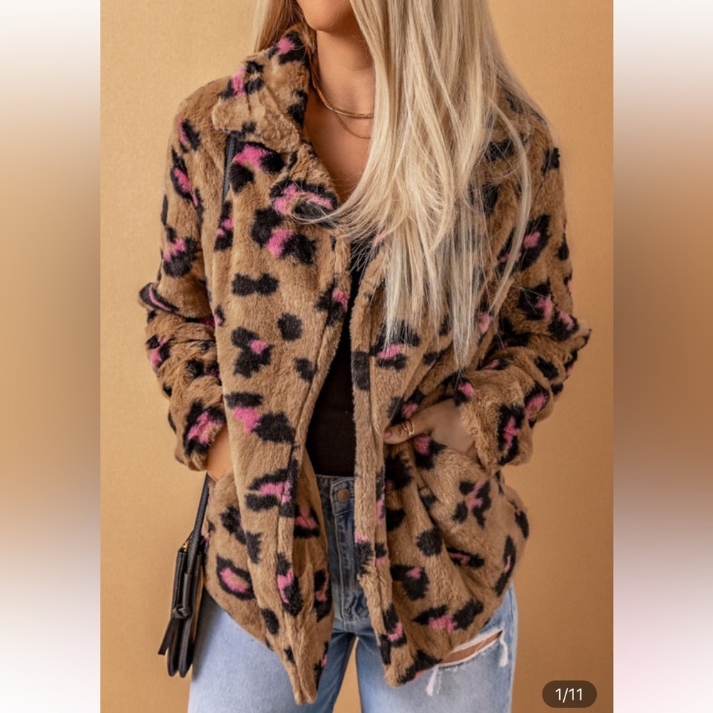 NWOT Briley leopard Cheetah Sherpa jacket - Picture 2 of 11